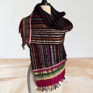 Wallace Sewell England Scarf Wrap Fringed Hem 50% Mohair 50% Silk Black Multi